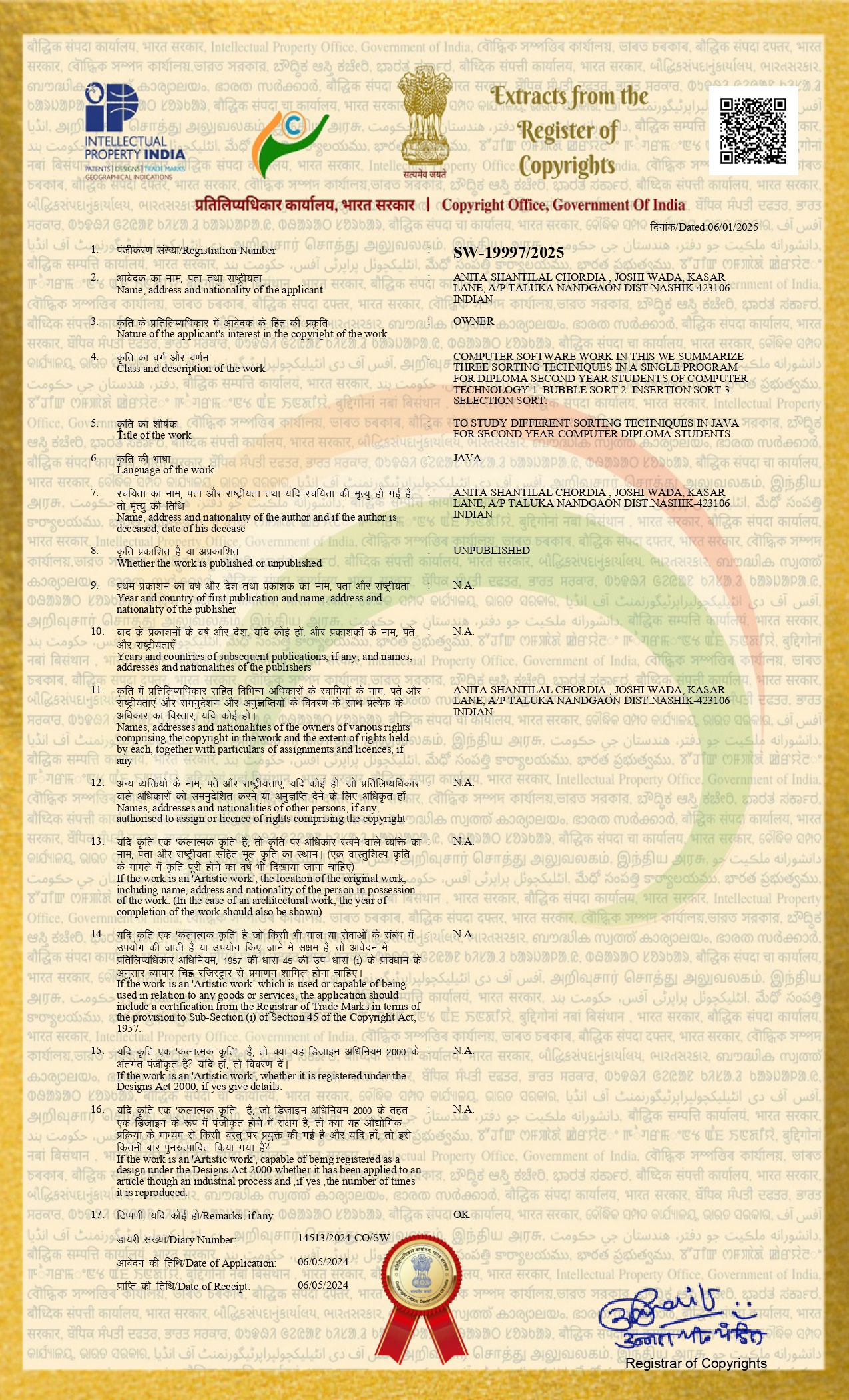 2.To Study Different Sorting Techniques in JAVA for Second Year Computer  Diploma Students-06/05/2024-(CM)